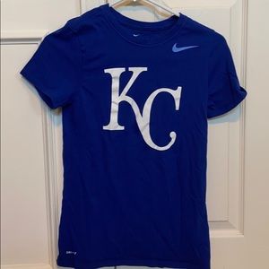 blue semi fitted KC royals shirt